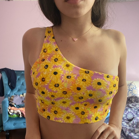 NWT Zara cropped one shoulder retro sunflower print top - Picture 6 of 8
